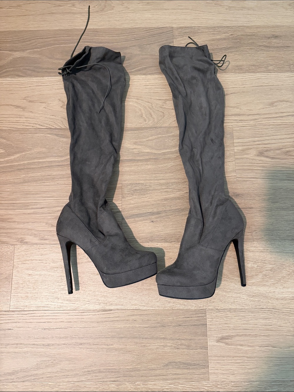 Women's Slate Gray Over-the-Knee Platform Heeled Boots